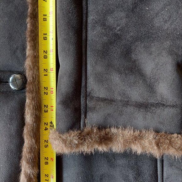 UTEX Black Ultrasuede Brown Faux Fur Trim Coat Women's Xlarge - Picture 9 of 12